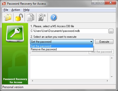 Choose what action the Password Recovery for Access should perform to unlock the password